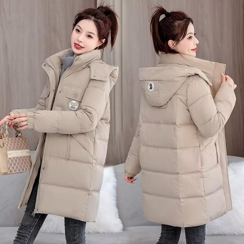 Chaqueta Cálida con Capucha para Mujer, Otoño e Invierno, Tallas Grandes, Engrosada y Acolchada, Longitud Media, Estilo Pan, Cremallera