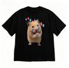 Funny Hamster Tshirt Short Sleeve for WOMEN Unisex Retro Casual Versatile Cute Crew Neck Tee Korean Style Fashion Top Black