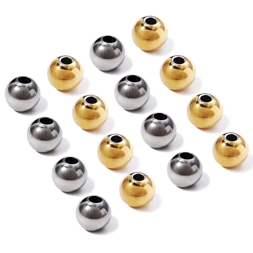 10-100pcs/lot 2-10mm Stainless Steel Ball Beads High Quality Gold Big Hole Loose Round Bead For DIY Jewelry Bracelet Accessories