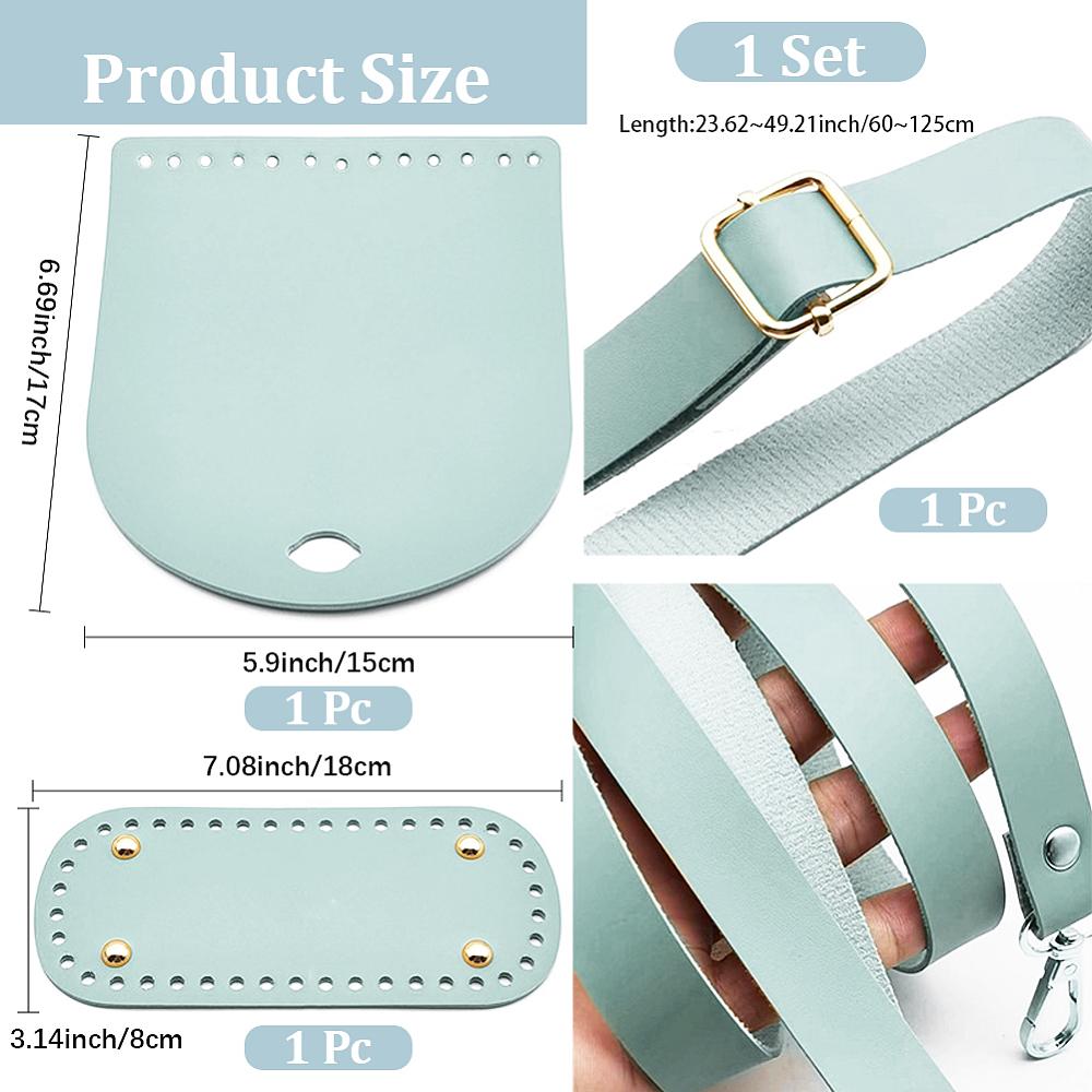 1 Set DIY PU Leather Crochet Crossbody Bag Kit, Including PU Leather Sheets, Strap, Metal Findings, Golden, Aquamarine, 600~1250mm