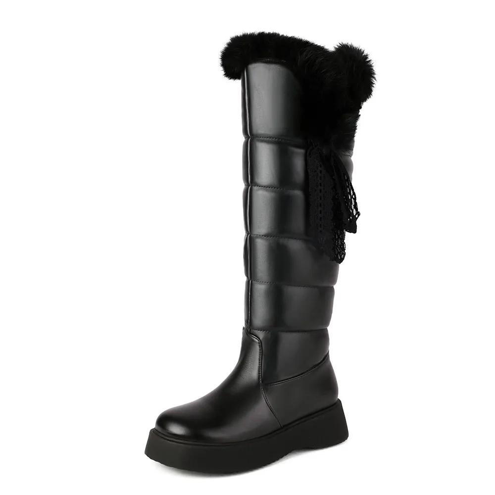 

Зимние теплые белые меховые сапоги для снега женская обувь низкий каблук сапоги до колена женская платформа плюшевые длинные ботинки Mujer черный 35-44 35