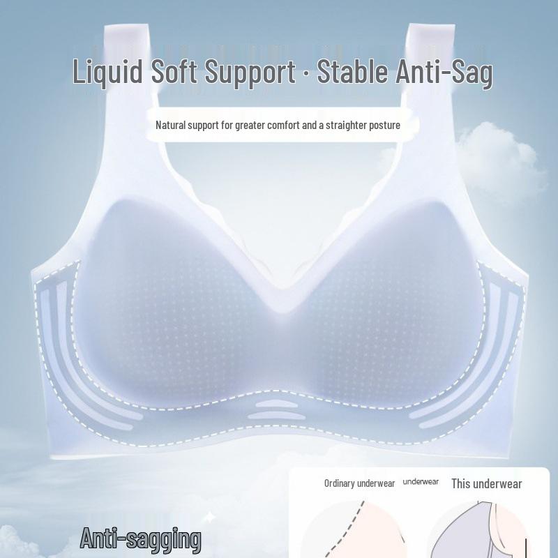 Women's Seamless Ice Silk Bra - Small Bust Support, U-Back Design, Thin Straps, Wireless, Summer Cooling.