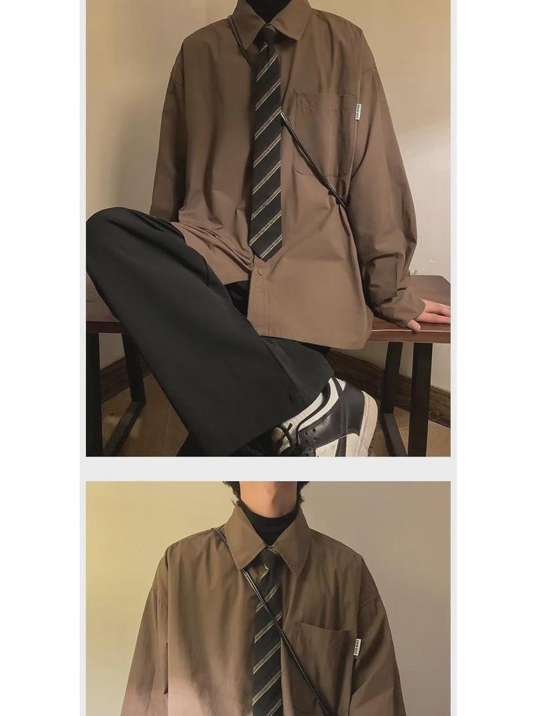 Unisex Japanese Retro Long-Sleeve Casual Shirt: Senior Loose Fit for Spring & Autumn