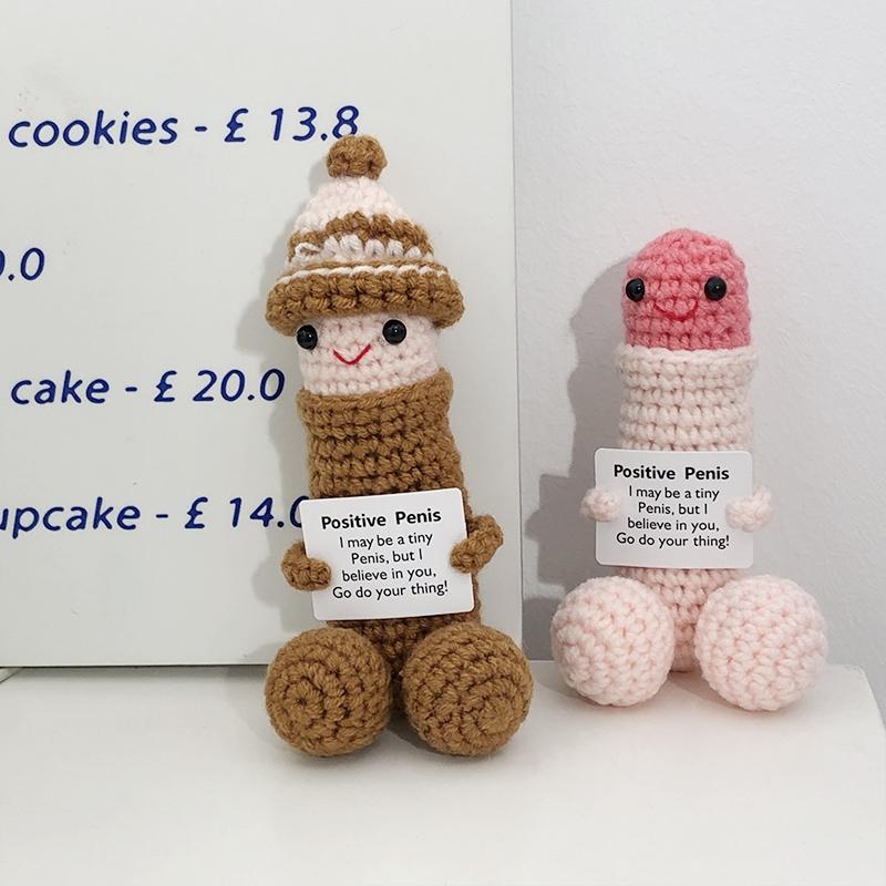 Funny Crochet Penis Doll Knitted Animal With Card Emotional Support Desktop Car Decor Gift