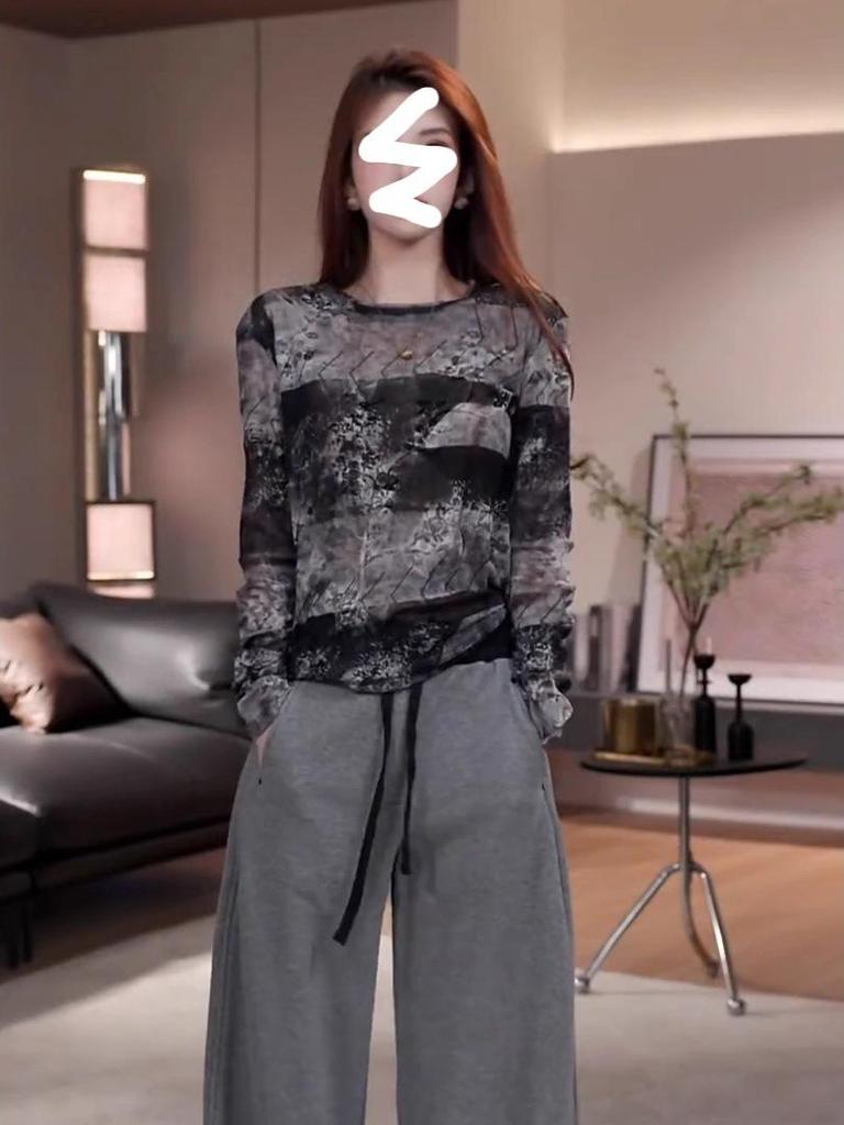 Elegante y Versátil Top de Manga Larga Tie-Dye – Estilo OL Adelgazante para Otoño e Invierno.