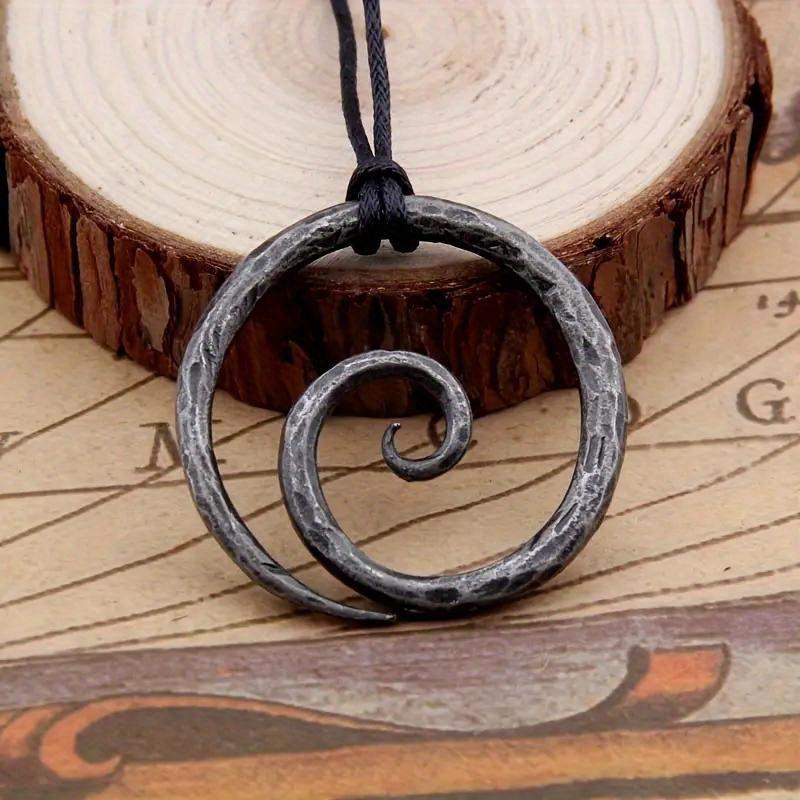 Viking Vintage Spiral Symbol Amulet Pendant Necklace, Norwegian Jewelry, Mens Party Accessories Gift