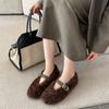 Fashion Winter Warm Plush Flat Shoes Women Fashion Round Toe Narrow Buckle Designer Shoes Cozy Soft Bottom Casual Shoes Zapatos De Mujer