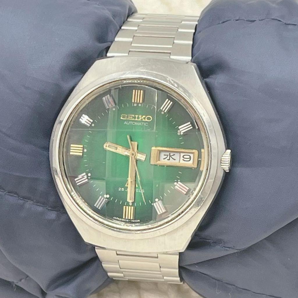 Used [Working Item] SEIKO Roadmatic Automatic Cut Glass 5606-7300 Seiko Watch Green Dial Vintage