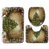 4pcs Shower Christmas Curtain Toilet Cushion Set Cover Mat Pad Rug Xmas Bathroom