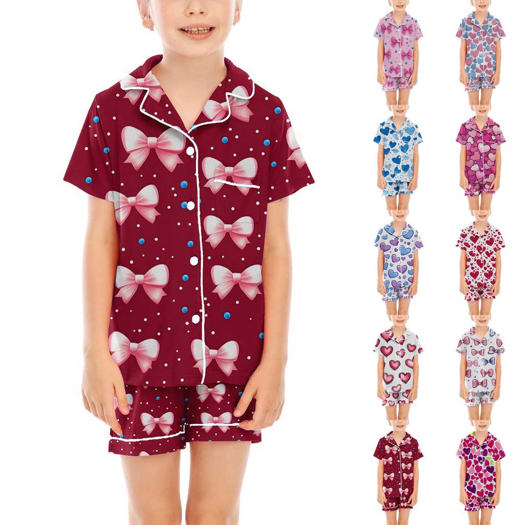 Children Pajamas Fashion Two-Piece Shirt Shorts Set Soft Holiday Casual Clothing Set