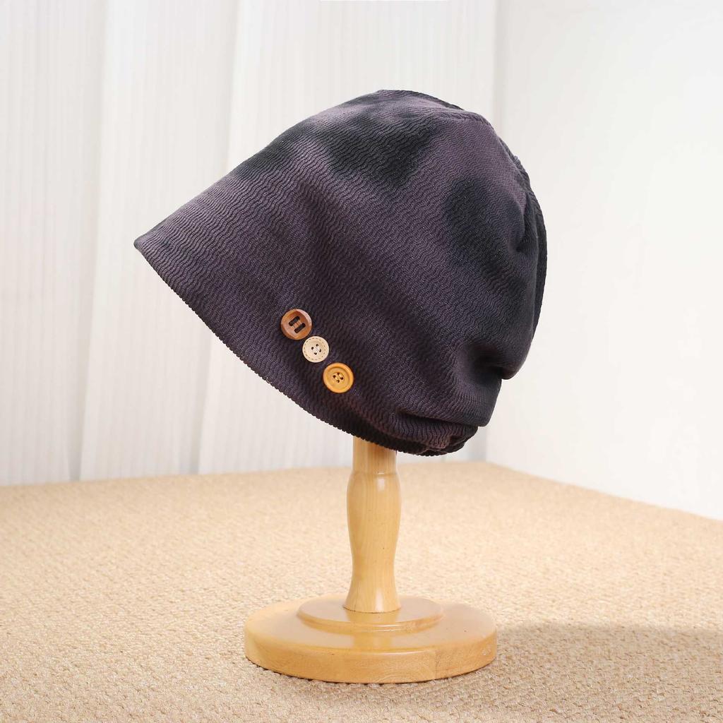 Button retro pile hat women's wasteland wind niche daily cold hat big head circumference advanced feeling bag head hat tide