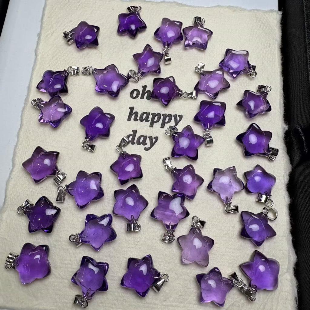 Hot Sale 925 Silver High Quality Healing Gemstone Crystal Crafts Natural Stone Amethyst Star Pendant for Jewelry Gifts