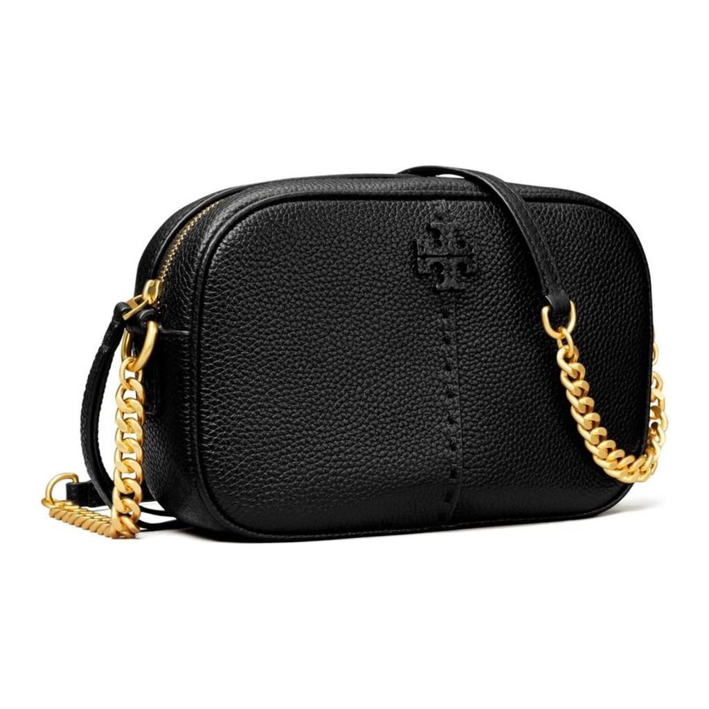 Tory Burch McGraw Adjustable Strap Zipper Closure Pebbled Leather Camera Bag Crossbody Shoulder Bag Women Bags Black 147578-001