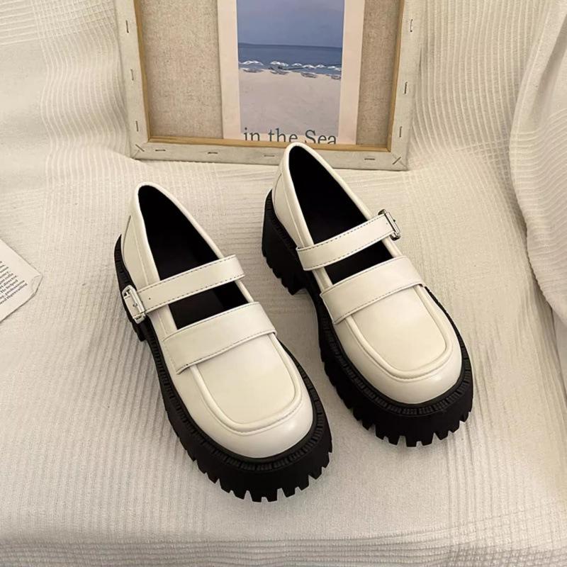 

Женские туфли из кожи на платформе в британском стиле, черные, на толстом каблуке, туфли-лоферы Jane Single 40