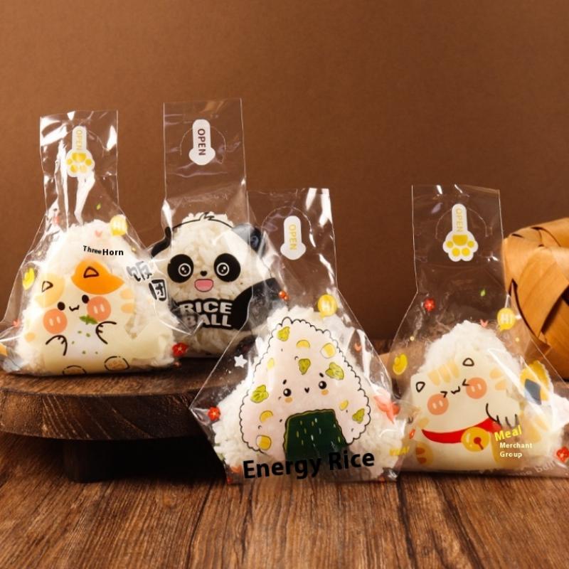 50Pcs Cartoon Pattern Japanese Triangle Seaweed Onigiri Wrappers Sushi Bento Disposable Packing Bags Making Mold Bento Accessory