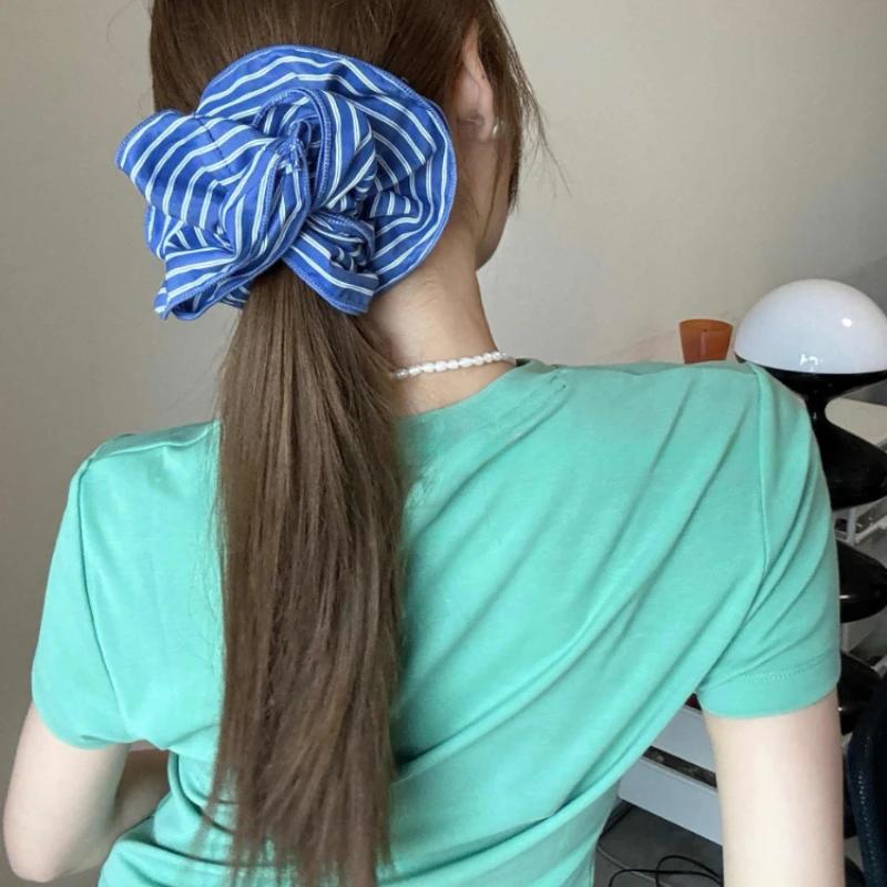 Blau gestreifte Scrunchies Große Größe Damen Elegante Elastische Haarbänder Haarseil Krawatten Damen Pferdeschwanzhalter Weibliche Haaraccessoires