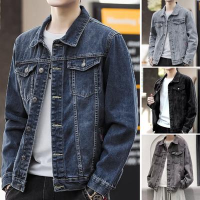 Men Jacket Denim Retro Hip Hop Style Loose Single-breasted Long Sleeve Lapel Multi Pockets Casual Streetwear Plus Size Men Coat