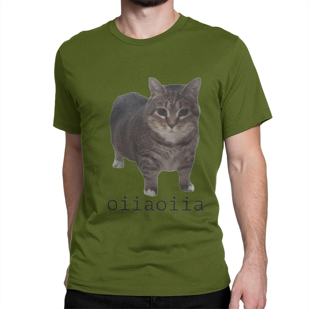 Brainrot Katze T-Shirts Herren 100% Baumwolle Lustiges T-Shirt Rundhals oiiaoiia Katze T-Shirts Kurzarm Kleidung 4XL 5XL 6XL