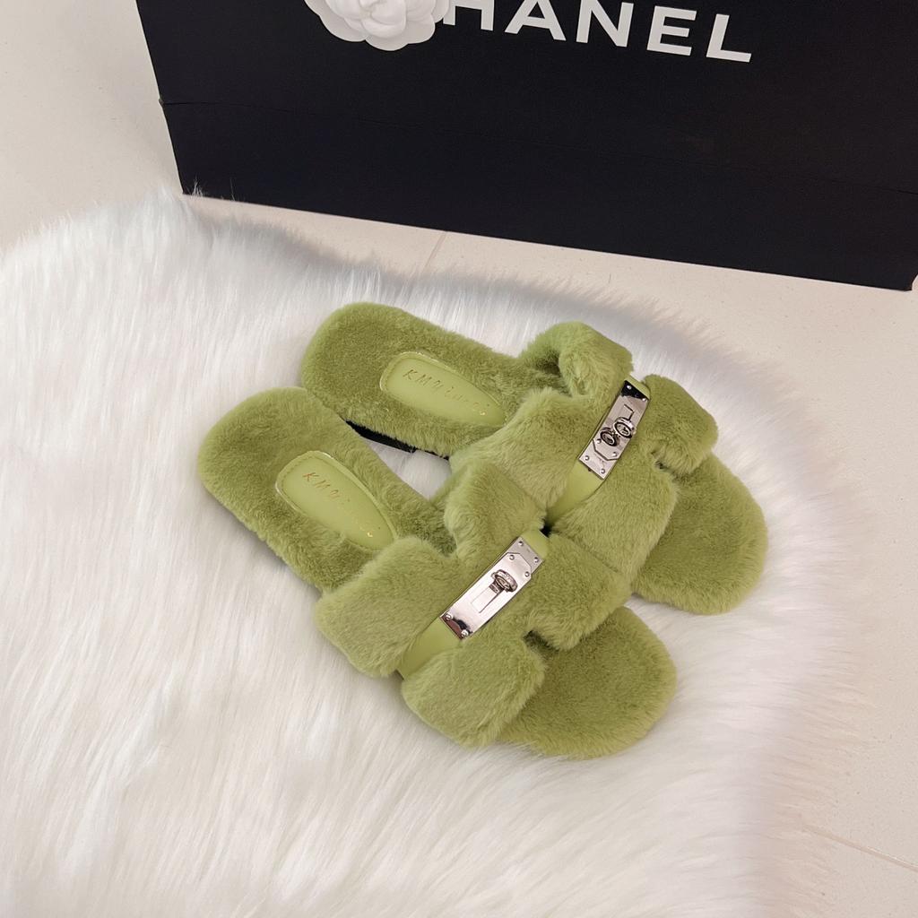 Comfortable Princess Thick-bottomed Fluffy Slippers Women's Autumn and Winter High-end Outer Wear 2025 New Indoor Home One-word Cotton Mop