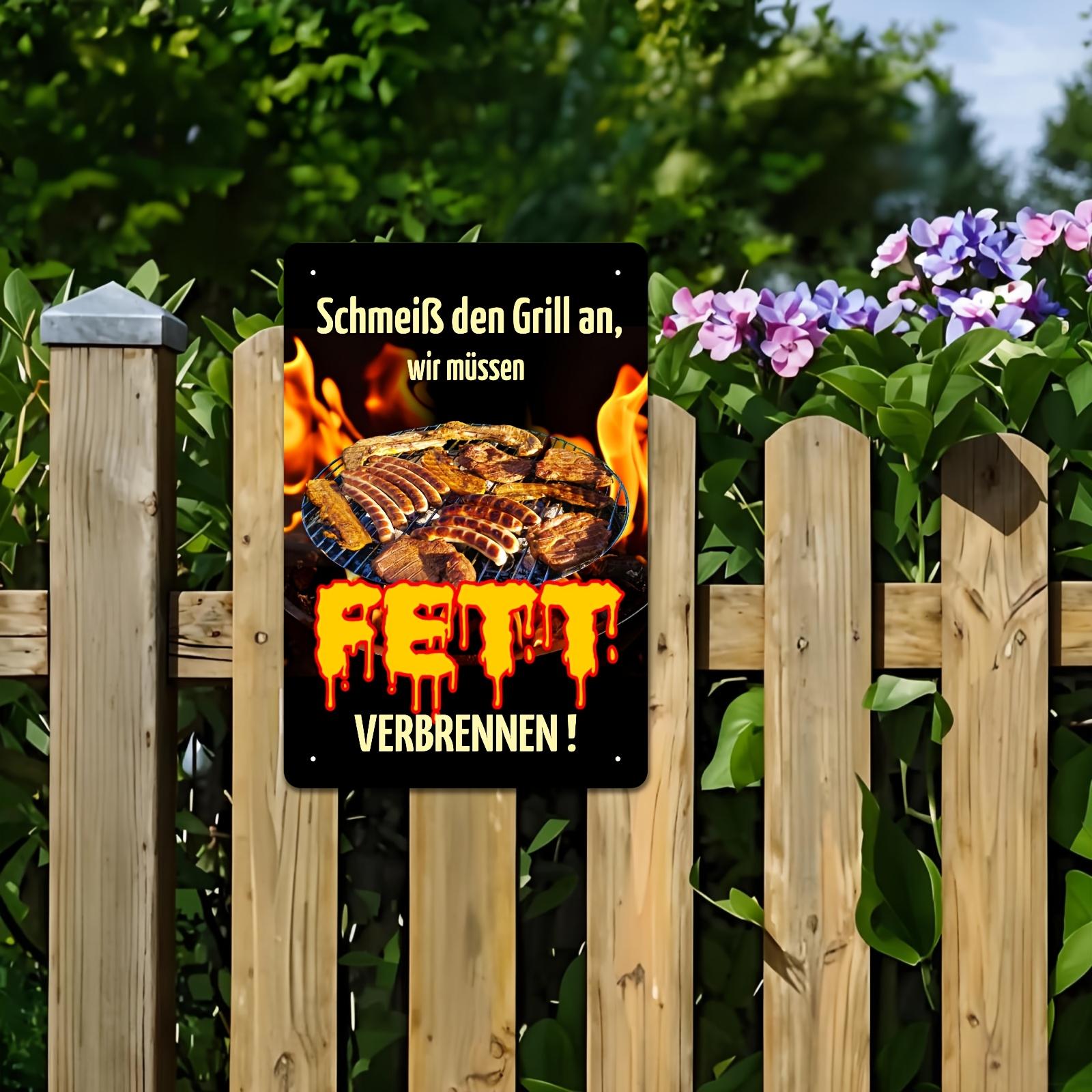 D Metal Sign Blechschild Schei Den Grill an Wir Mssen Fett Verbrennen cm Wall Decor Outdoor Art Gift 20x30cm(7.8x11.8inch)