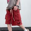 Men Cargo Shorts Elastic Waist Adjustable Drawstring Sport Shorts with Multi Pockets Wide Leg Casual Shorts