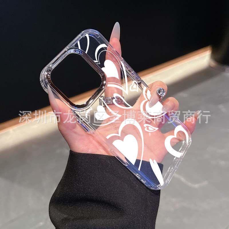 White love applies to iPhone15promax mobile phone case Apple 16 electroplated photo frame 14/13 protective case 17