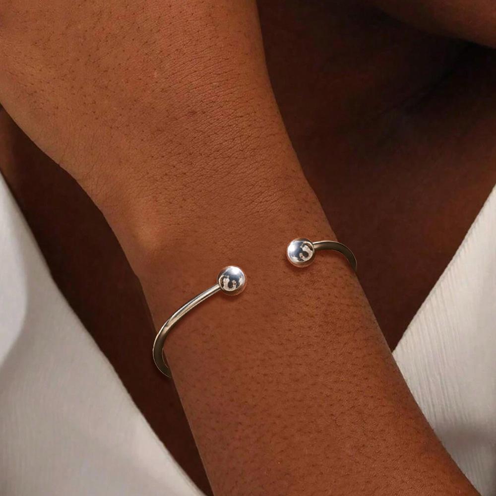 Stainless Steel Solid Ball Necklace for Women Punk Silver Color Adjustable Opening Necklace Bracelet Jewelry Accessories Gift
