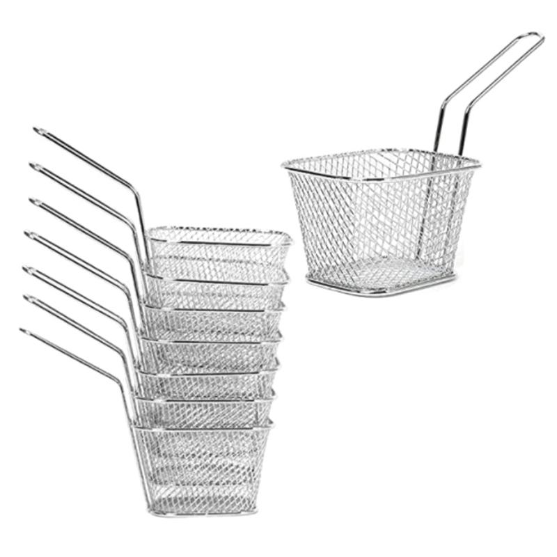 1Pc Stainless Steel Frying Basket Multifunctional Mini French Fries Frying Basket Creative Square Oil Separated Frying Basket