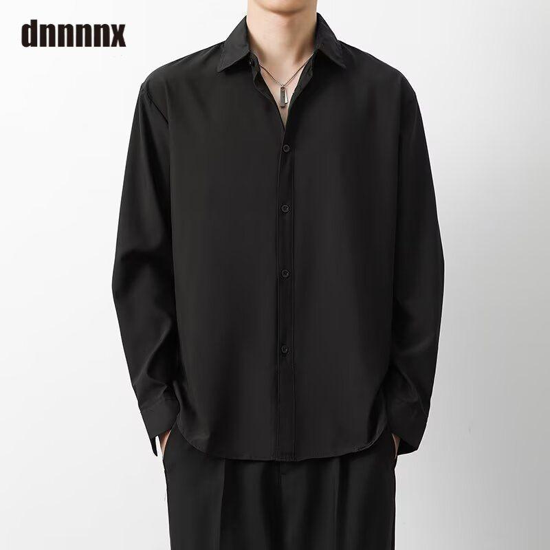 Frühling Schön Locker Einfarbig Vielseitig Lässig Eis Seide Langärmliges Hemd für Männer Frauen