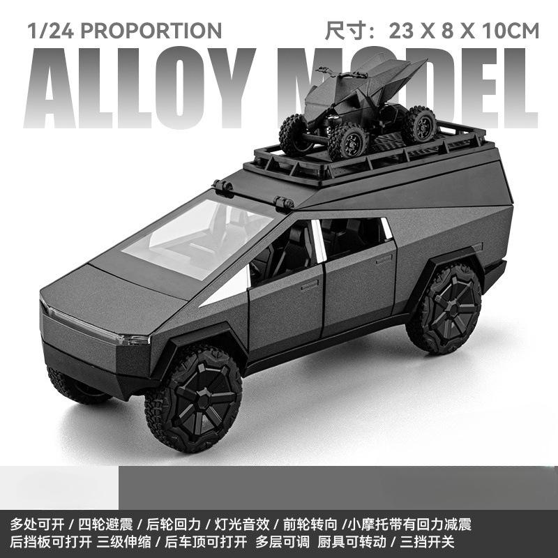 1:24 Cybertruck Pickup Camping RV Car Model Diecast Metal Toy Vehicles Car Model Sound Light Collection Kids Toy Gift