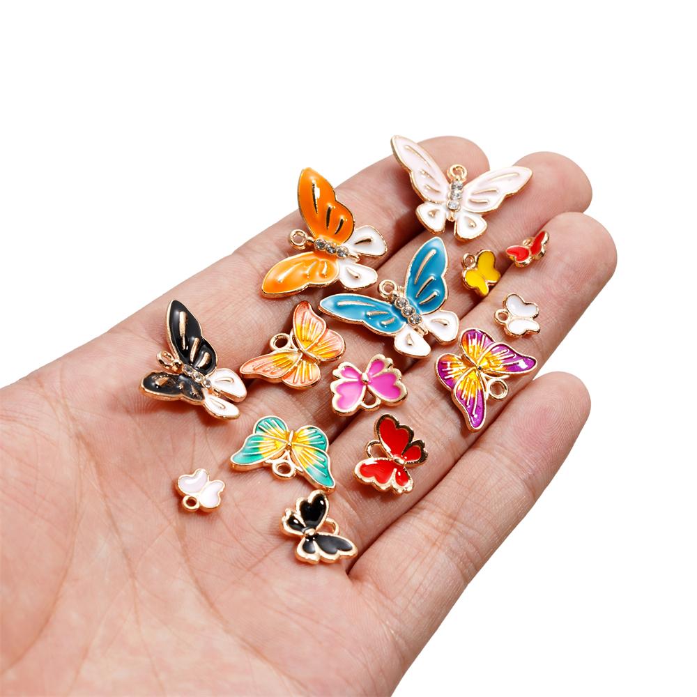 4Pcs/Lot 4 Styles Alloy Metal Drop Oil Butterfly Charms Animal Pendant For DIY Bracelet Necklace Jewelry Making Accessories
