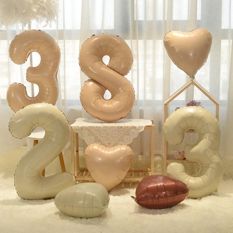 New 32-inch Caramel Cream-colored Aluminum Film Digital Balloon Children's Birthday and First Birthday Party Decoration