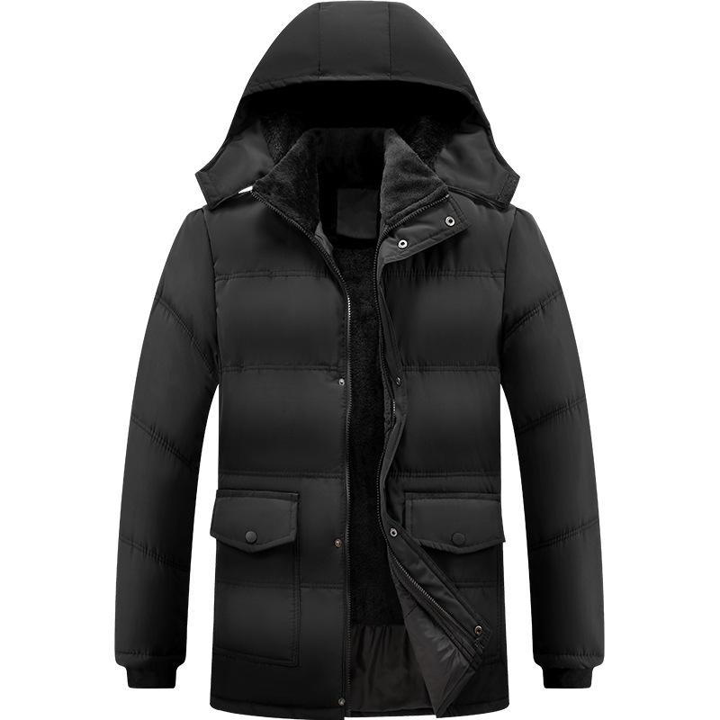Men's Winter Down Cotton Jacket with Detachable Hood - Thick, Velvet-Lined, for Middle-Aged & Elderly, European Size.