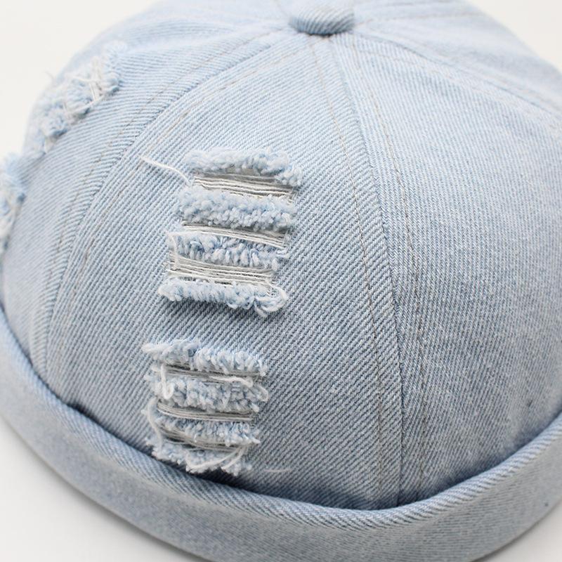 Cross border minimalist washed denim landlord hat, solid color, rugged and handsome melon skin hat, hip-hop brimless hat