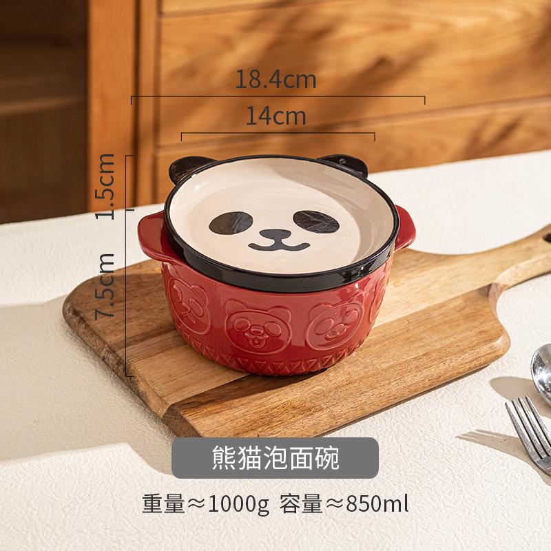 850ML Japanese Cartoon Cat Ceramic Bowl Cute Animal Bowl Instant Noodle Bowl With Cover Kitchen Utensils Ceramic Tableware