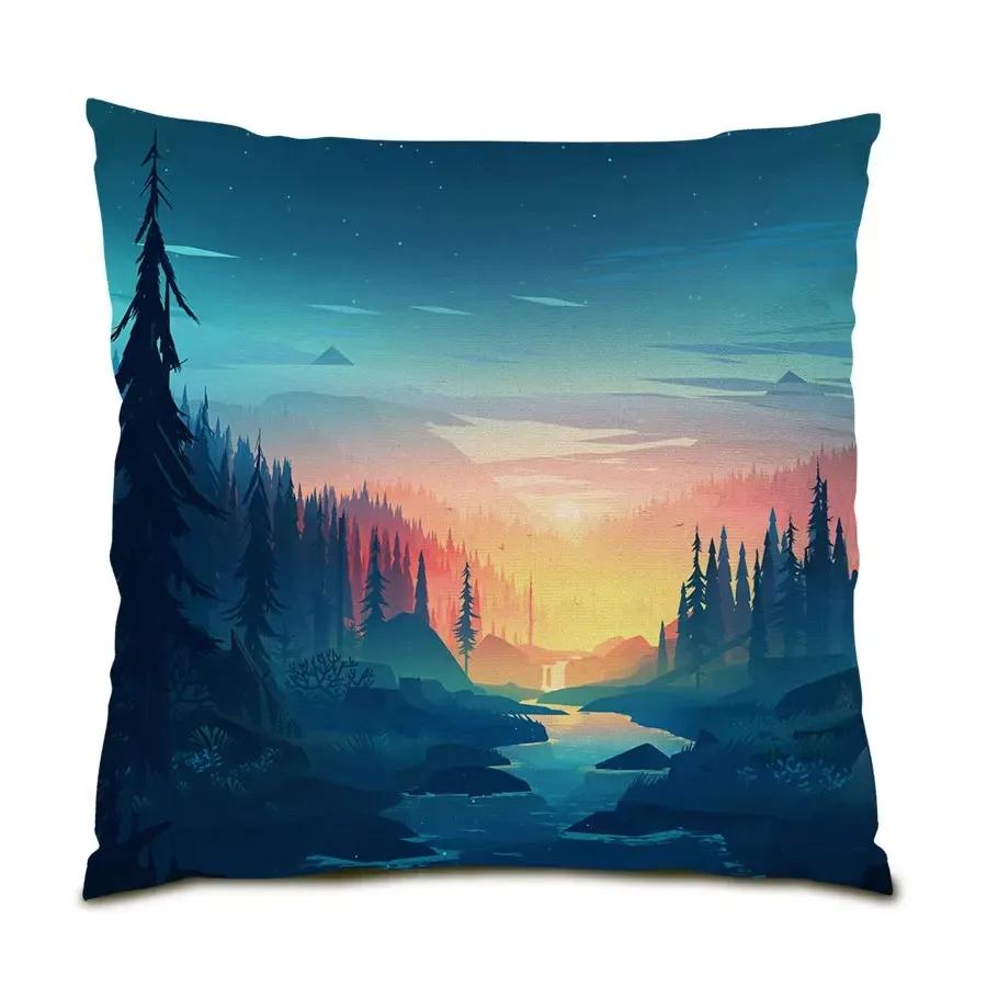 Office Sofa Cushion Cover Simple Illustration Cartoon Scenery Pillow Cover Luxury Home Decoration Cushion Cover