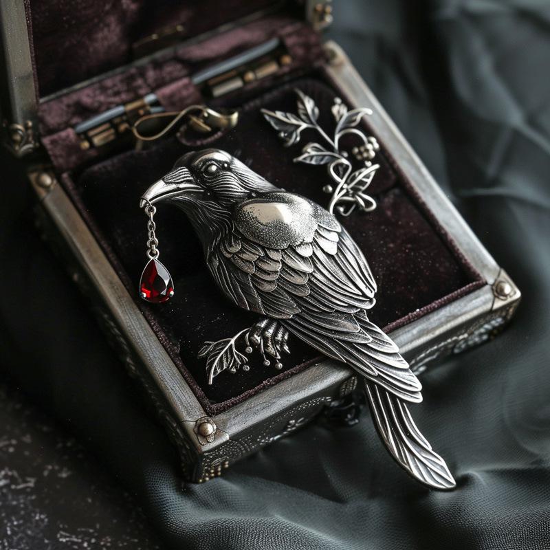 Bo Xin Yun Vintage Dark Crow Brooch: Elegant Retro Fashion Accessory