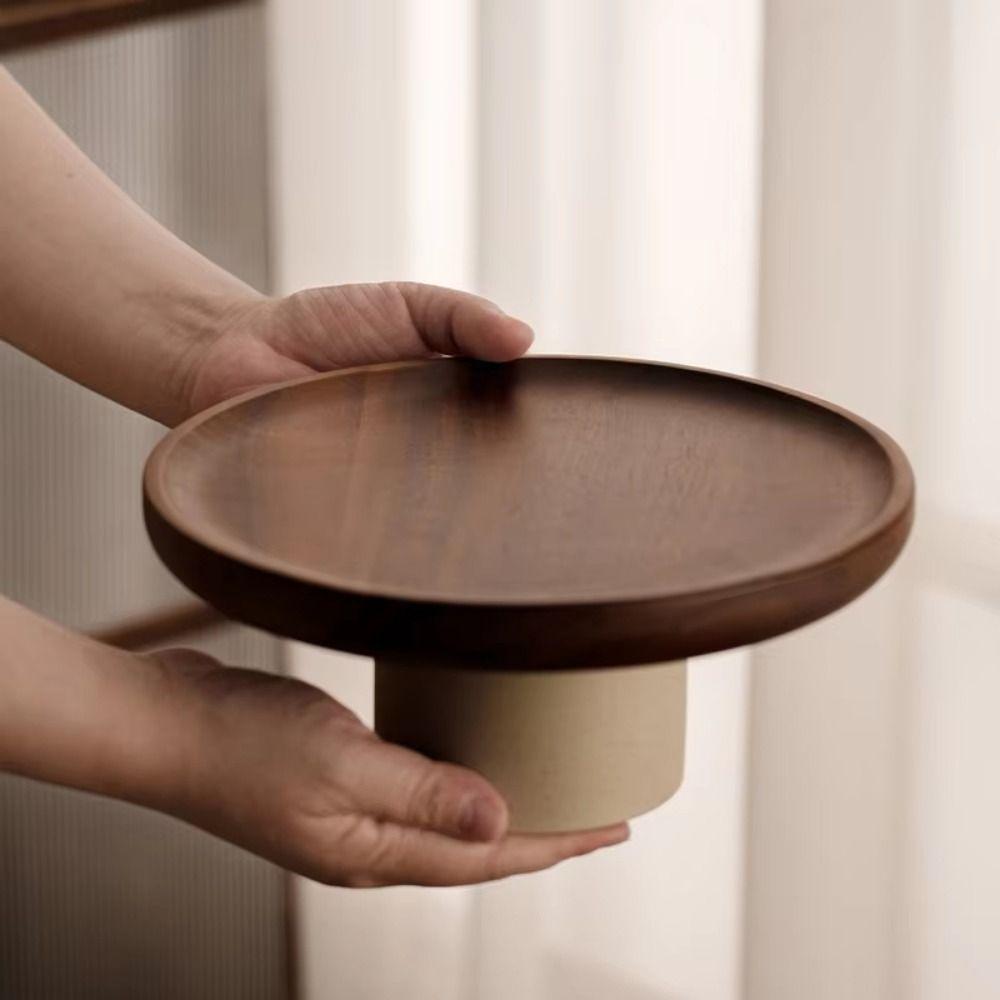 Round Wood Cake Stand Vintage High Feet Fruit Plate Tall Footed Display Stand  Kitchen Accessories