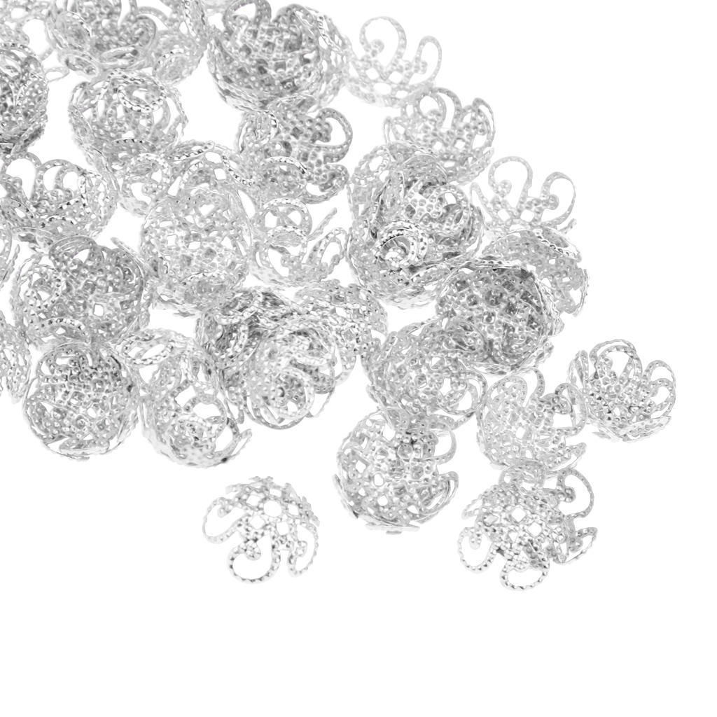 100 st 10 mm Vintage kopparpläterade blompärlor Caps Smycken gör Silver