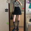 Summer Retro Simple High Waist Denim Skirt Women A- Line Dress Fashion Half-length Casual Short Jeans Skirt