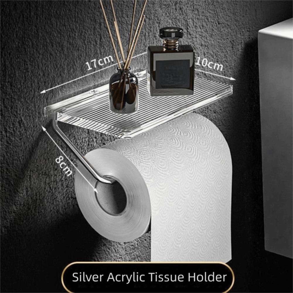 Modern Design Acrylic Toilet Paper Holder with Shelf Wall Mounted Tissue Hanger Luxury Roll Paper Holder Bathroom Use