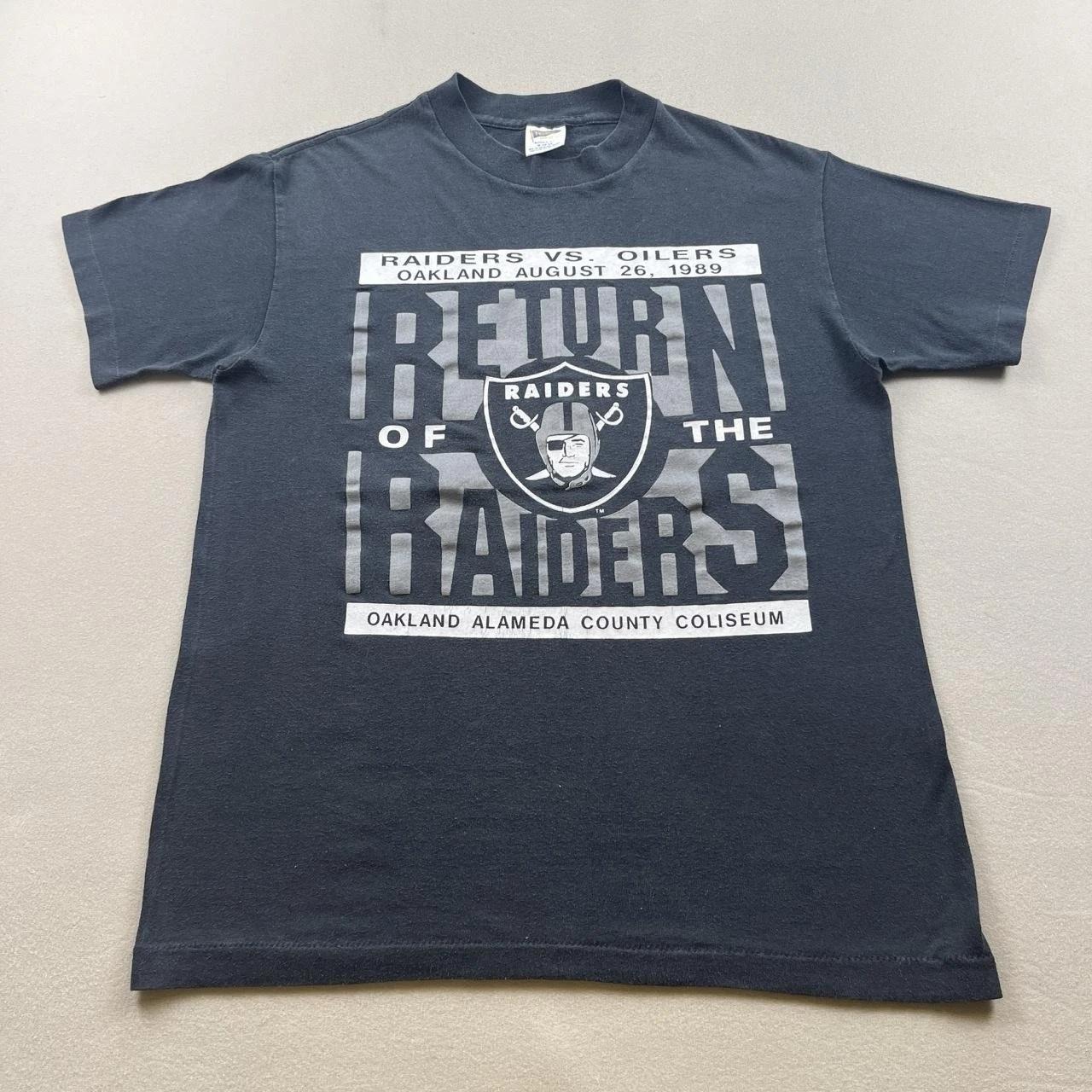 Vintage Oakland Raiders T-Shirt Mens Small Black Trench Football Coliseum 80s S