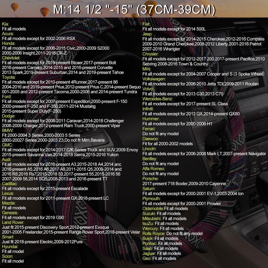 CAR PASS Boho Steering Wheel Cover, Ethnic Flax Cloth Universal Steering Wheel Cover,Anti-Slip Design, Fit 14.5-15 inches for Vehicles,Cars,SUV,Vans