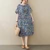 Summer Loose Artistic Retro Printed Cotton Linen Short Sleeved Dress for Women Covering The Flesh Showing Off Thinness Casual Dresses