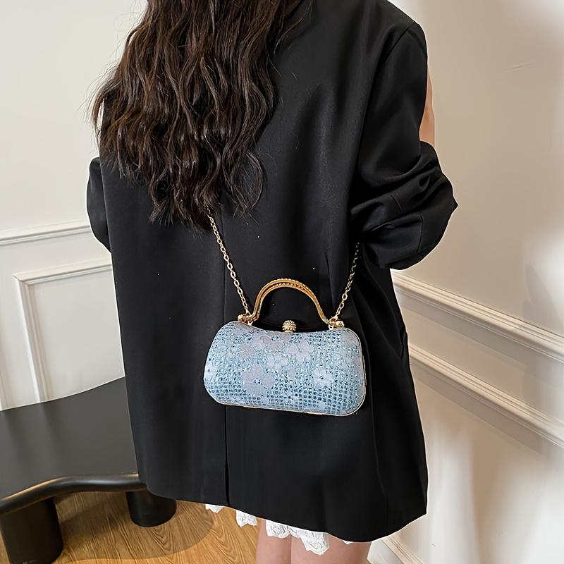 Sparkling Flower Evening With Rhinestone Chain Wallet Banquet Cheongsam Dress Purse Handbag For Annual Party Luxurious Sequined Dinner Tote