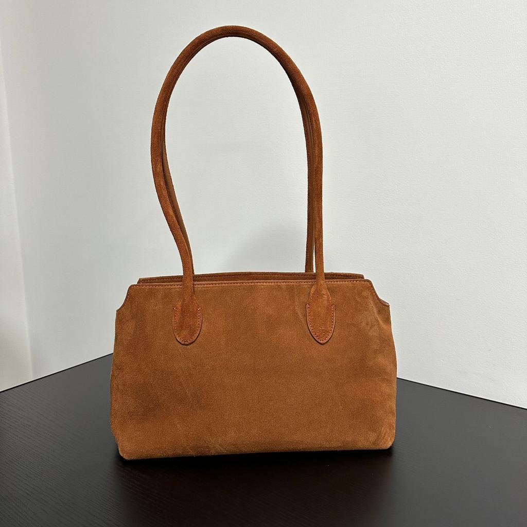 2025 New light luxury minimalist tote bag coffee retro suede commuter versatile shoulder underarm bag handbag women