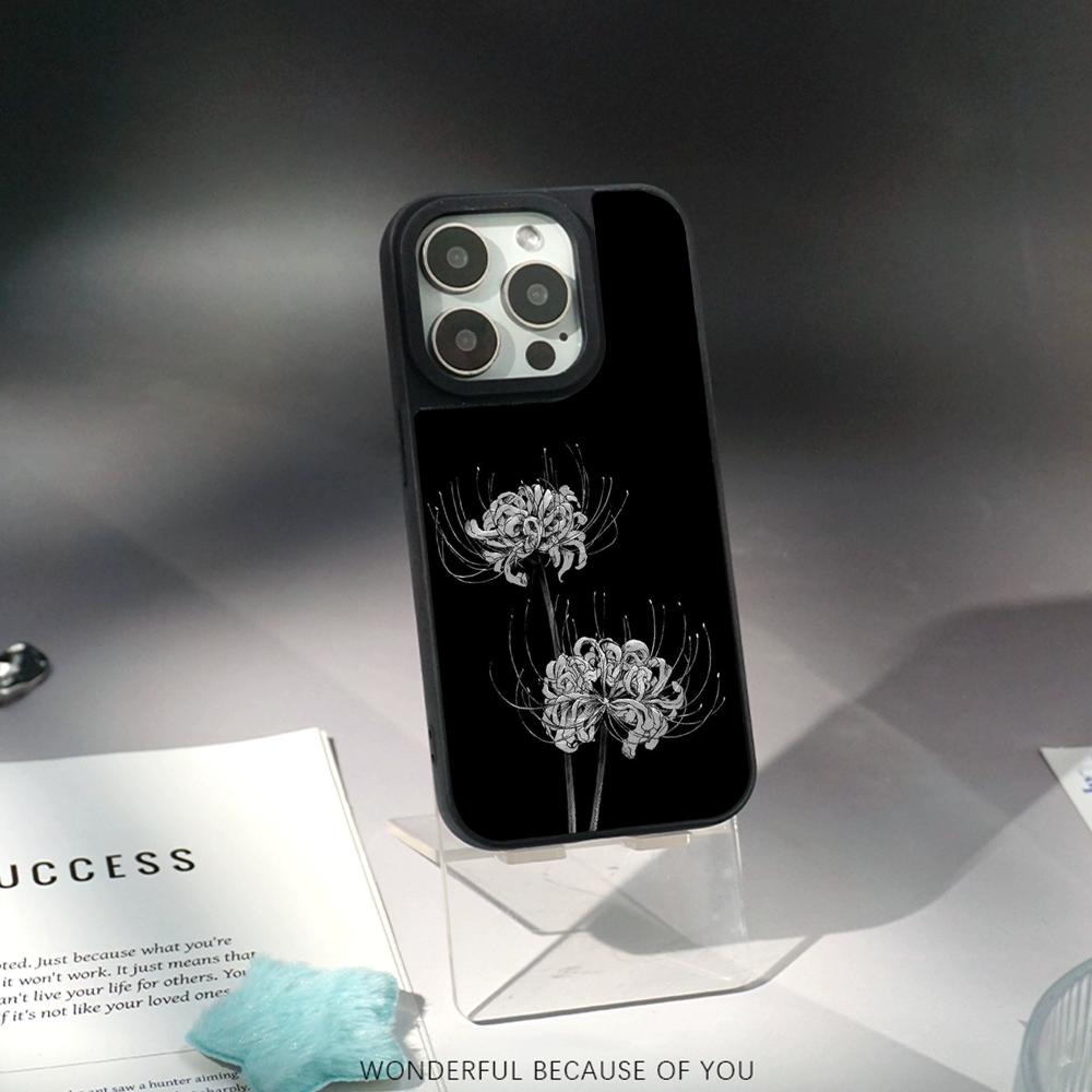 Art Red Spider Lilys Japan Design Phone Case for iPhone 17 16 E 15 14 13 12 Pro Max Sheepskin Silver-edged Protective Case