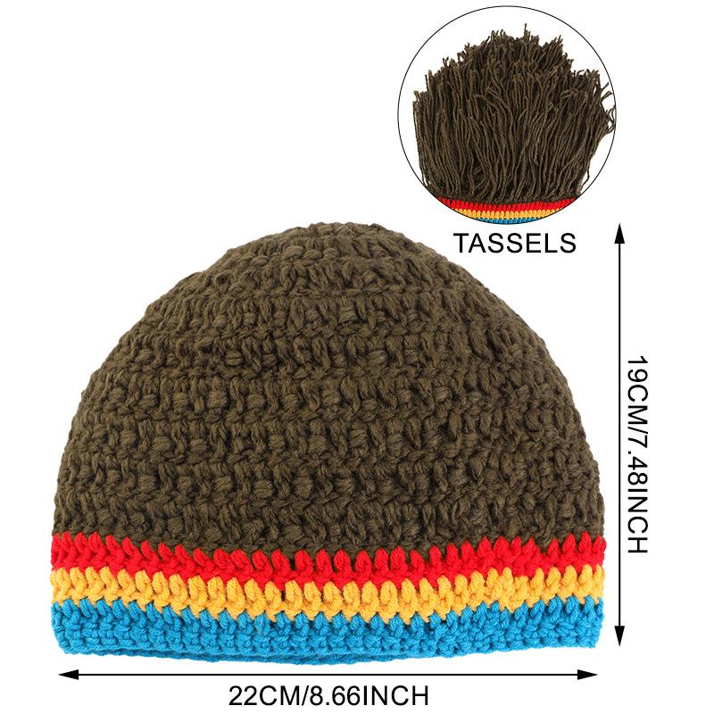 Men Women Synthetic Wig False Braid Dreadlocks Beanie Cap Handmade Crochet Hat Cosplay Party Headwear Warm Knitted Wig Hat