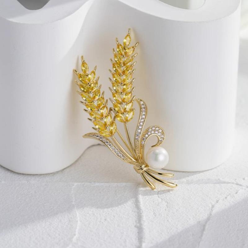 Modische Strass-Weizenähren-Broschen für Damen Unisex Emaille Pflanzen-Abzeichen Anstecker Büro Party Schmuck Freund Geschenke