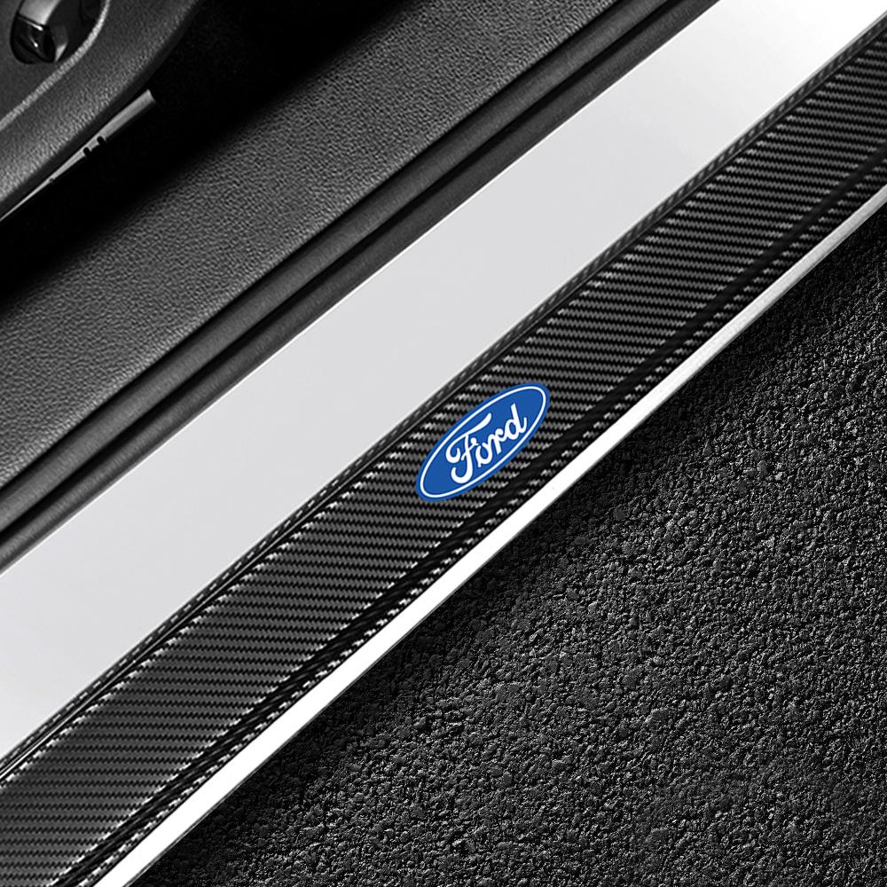4Pcs Car Door Sill Carbon Fiber Badges Protector Stickers for Ford Explorer Focus 2 3 4 MK2 MK3 MK5 Fiesta MK7 Mondeo MK4 Fusion